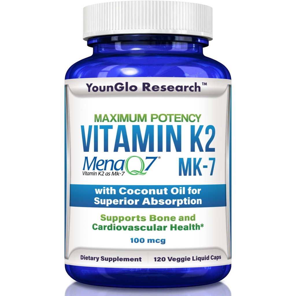 Vitamín K2 MK7 (MenaQ7) 100 mcg w/Coconut Oil for Superior Absorbtion, Dietary Health Supplement, 120 Vegan Tekuté kapsuly na podporu kostnej sily a hustoty pre dospelých Ženy a muži