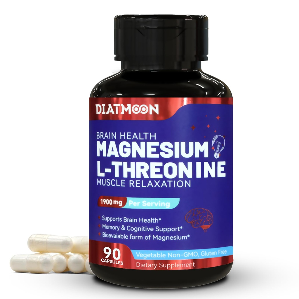 Magnézium L-treonín, vysoká absorpcia horčík doplnok 1900 mg horčík Treonín pre zdravie mozgu, podpora pamäte, lepok bez, non-GMO,90 Vegan kapsuly
