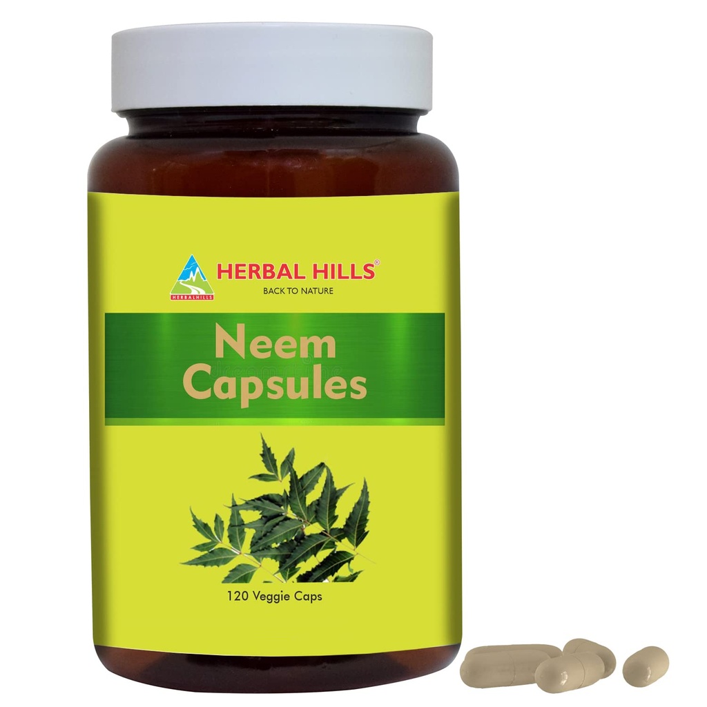 HERBAL HILLS Neem kapsuly 120 Vegie kapsuly Neem Leaf Azadirachta Indica 700 mg prášok a extrakt zmes v kapsule