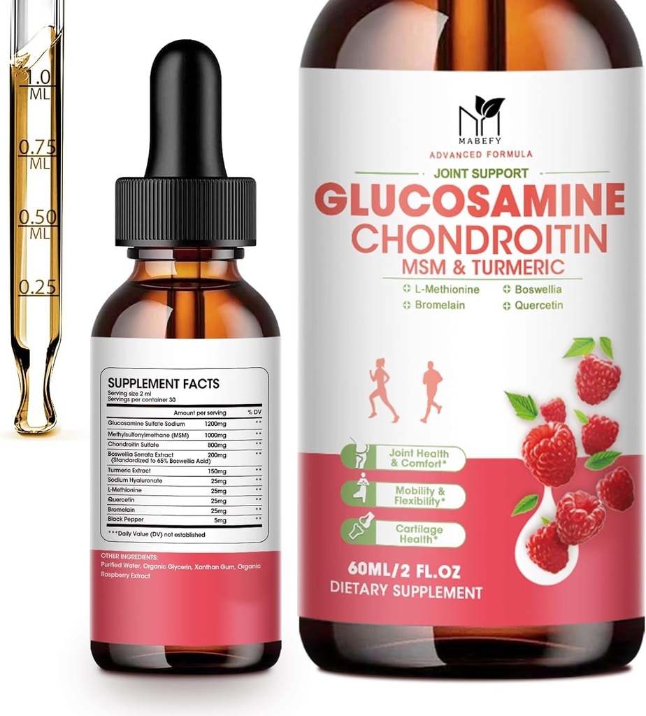 Glukozamín Chondroitín MSM Tekuté kvapky-w/ Turmerica Boswellia Quercetin Bromelain-Vegan, Antioxidant Podpora pre Back, Knee, Hands-Joint Support podporuje zdravé kĺby, Mobilita a Kartilage