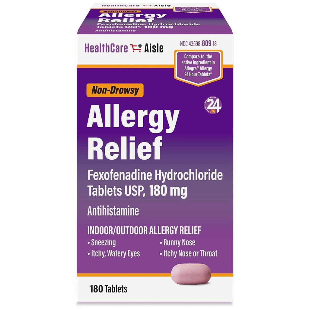 HealthCareAisle Alergická úľava - Fexofenadín Tablety hydrochloridu USP, 180 mg - 180 tabliet - Alergické lieky, non-Drowsy 24-hour Relief