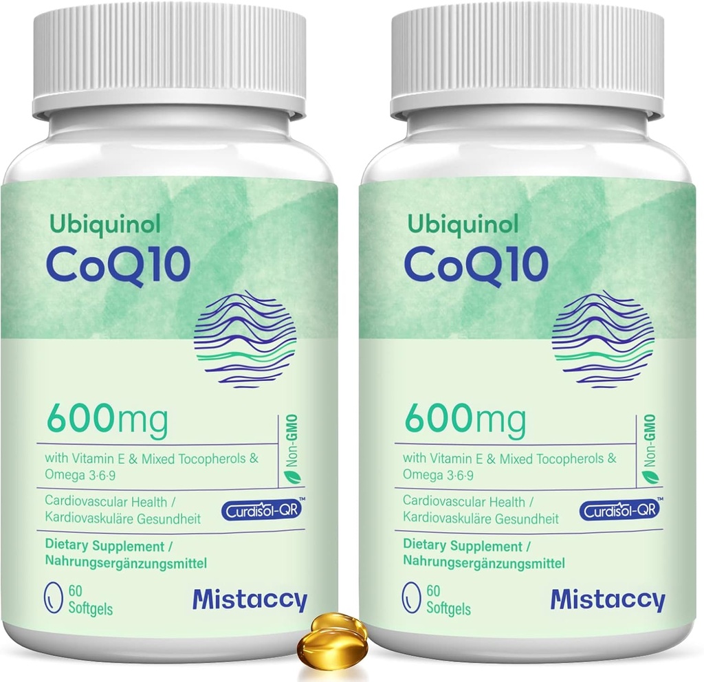 CoQ10 600mg Softgels | High Absorption CoQ10 Ubiquinol Supplement | Reduced Form Enhanced with Vitamin E & Omega 3 6 9 | Antioxidant Powerhouse Good for Health | 120 Softgels
