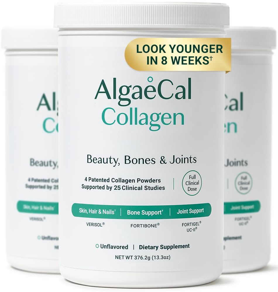 ALGAECAL Collagen - 4 Klinicky podporované Peptidy VERISOL®, FORTIGEL®, UC-II®, FORTIBONE®, Anti-Aging Hydrolyzed Collagen Powder, 3 balenia, Made in USA