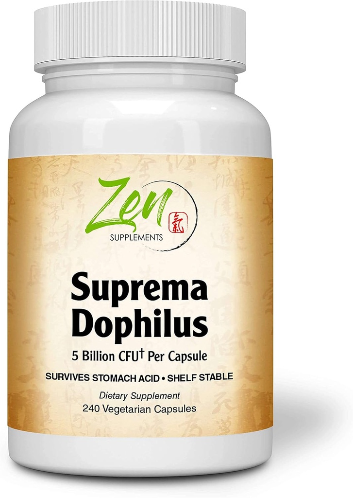 Zen Doplnky - Suprema-Dophilus - 5 miliárd CFU Probiotikum - 8 kmeňov - Stabilný a kyslý odpor - podporuje Gastrointestinálne a imunitné zdravie 240-Caps