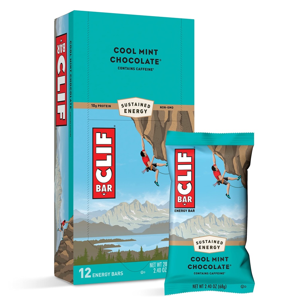 CLIF BARS - energetické tyčinky - Cool Mint Chocolate - With Caffeine - Made with Organic Oats - Plant Based Food - Vegetarian - Kosher (2.4 Ounce Protein Bars, 12 Gróf) Balenie Máj Vary