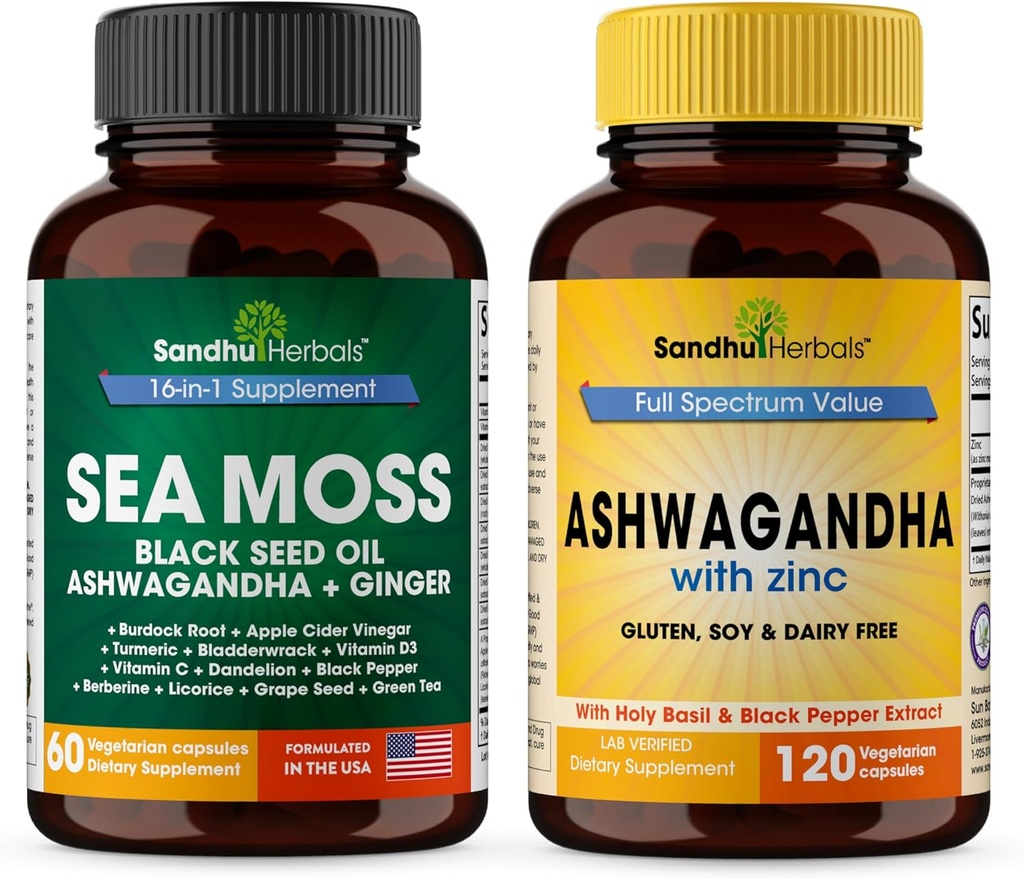 SANDHUHERBALS Sandhu Herbals Sea Moss 16 v 1 doplnok & 4 v 1 Ashwagandha Supplement