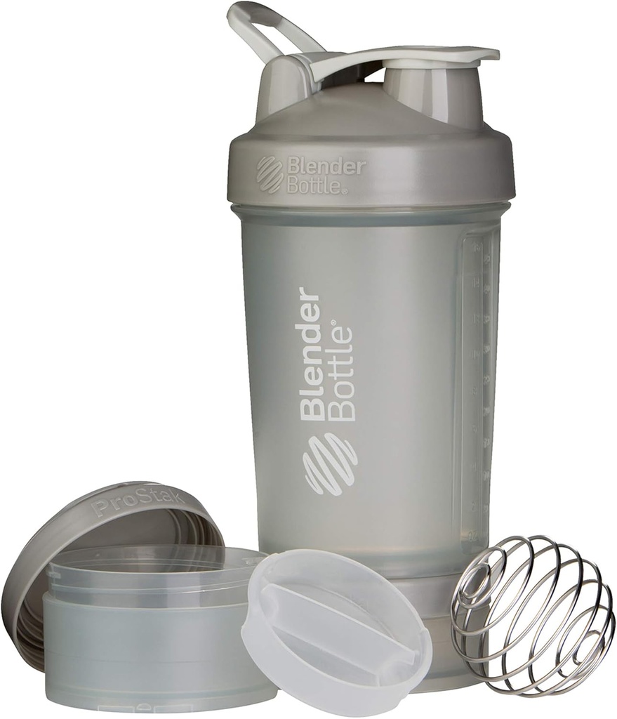 BlenderBottle Shaker fľaša s pilulkou Organizátor a skladovanie pre Protein Powder ProStak System, 22-Ounce, Pebble Grey