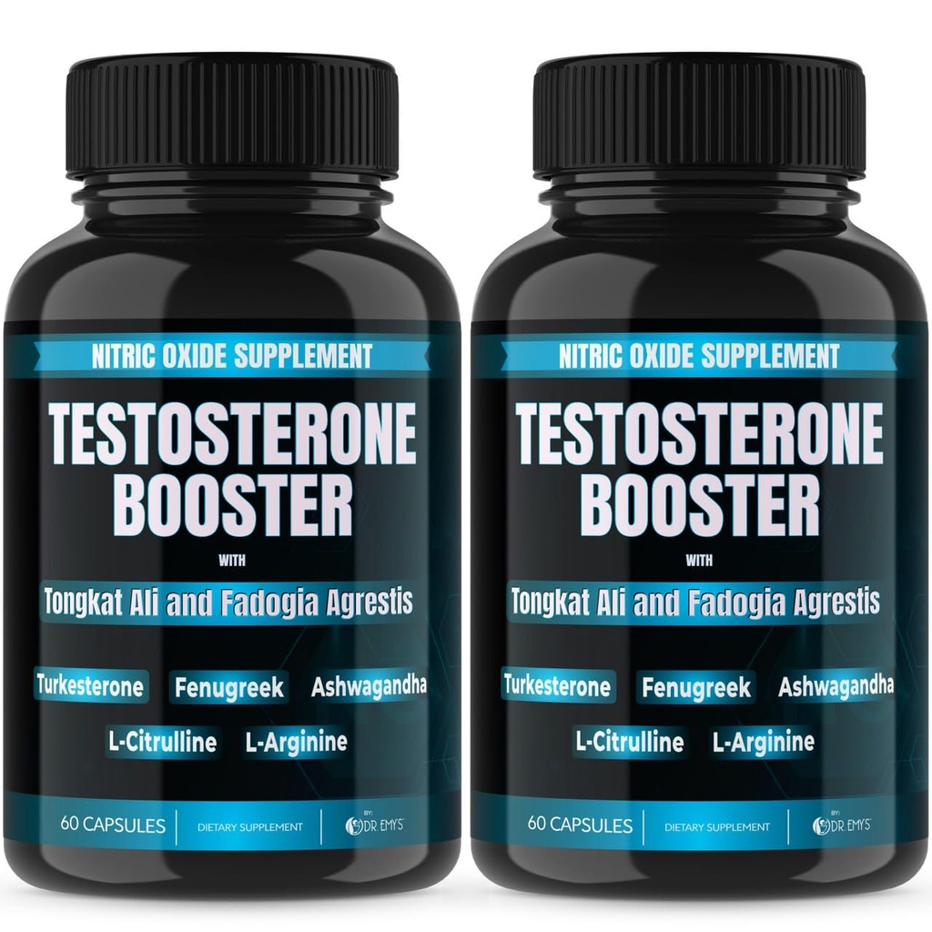 Dr. Emy's (2 balenia Testosterón Booster-Tongkat Ali Fadogia Agrestis Oxid dusičný Ashwagandha Dodatok pre mužov s L Arginine Citrulline Fenugreek - Turkesterone Pre Cvičenie čerpadla (120 Kapsule)