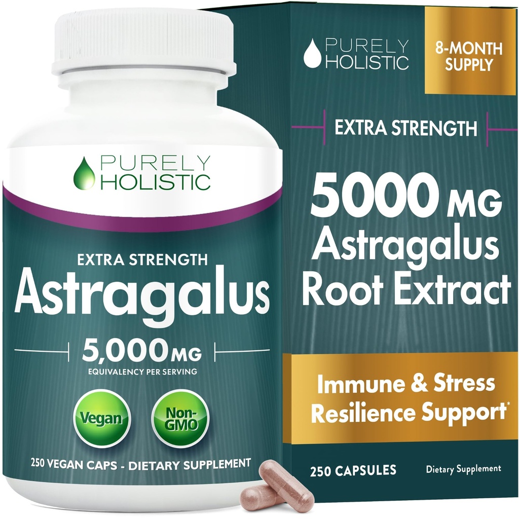 Astragalus Kapsule 5,000 mg - 250 kapsúl, 8+ mesiac Supply - Superior Strength Astragalus Root Extract 20:1 - Non GMO, Vegetarian & Vegan Friendly - Podporuje imunitný systém a kardiovaskulárny systém