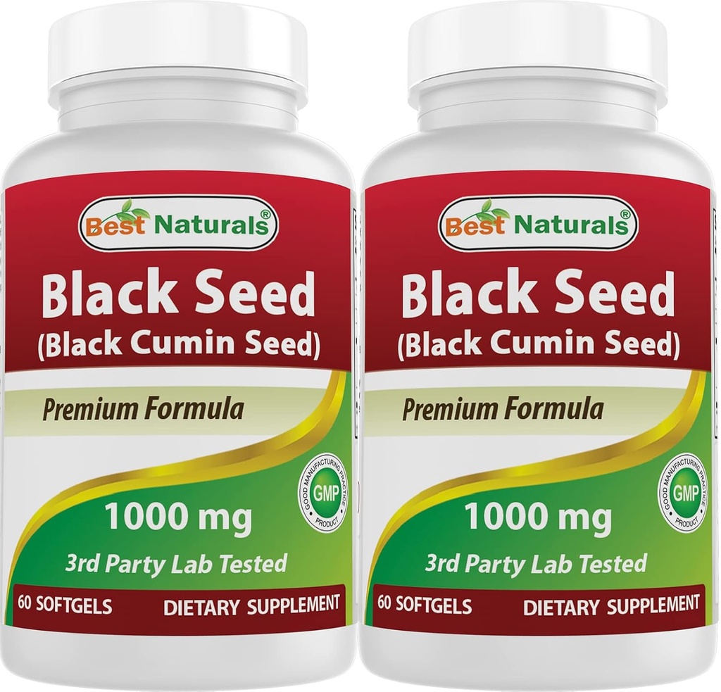 Najlepšie Naturals 2 Balíčky Čierny olej z semien Kapsule 1000 mg (Non-GMO) Nigella Sativa - 100% Cold Pressed Black Cumin Seed Oil Pills Obsahuje Thymoquinone 60 Počet (Total 120 Softgels)