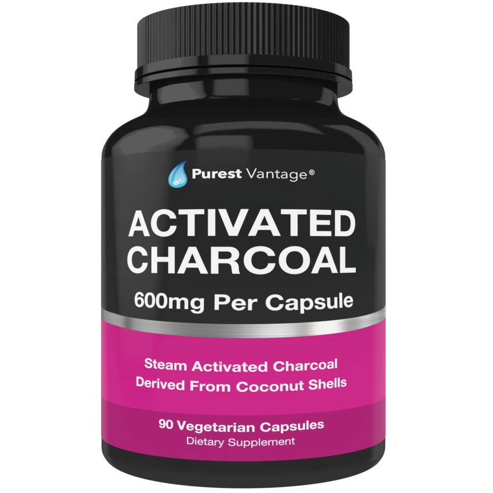 Pure Organic Activated Charcoal Kapsule - 600 mg/ Kapsule, 90 Vegetariánskych kapsúl