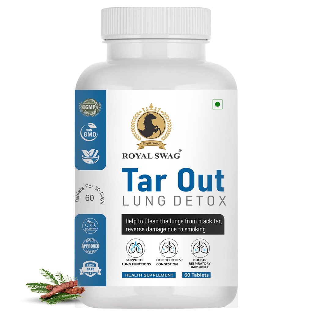 Royal Swag Tar Out Lung Cleanse and Detox Tablet (60 ks) Balenie Prírodné respiračné podpora doplnok pre fajčiarov a nefajčiarov Podpora Lung zdravie a detoxikácia