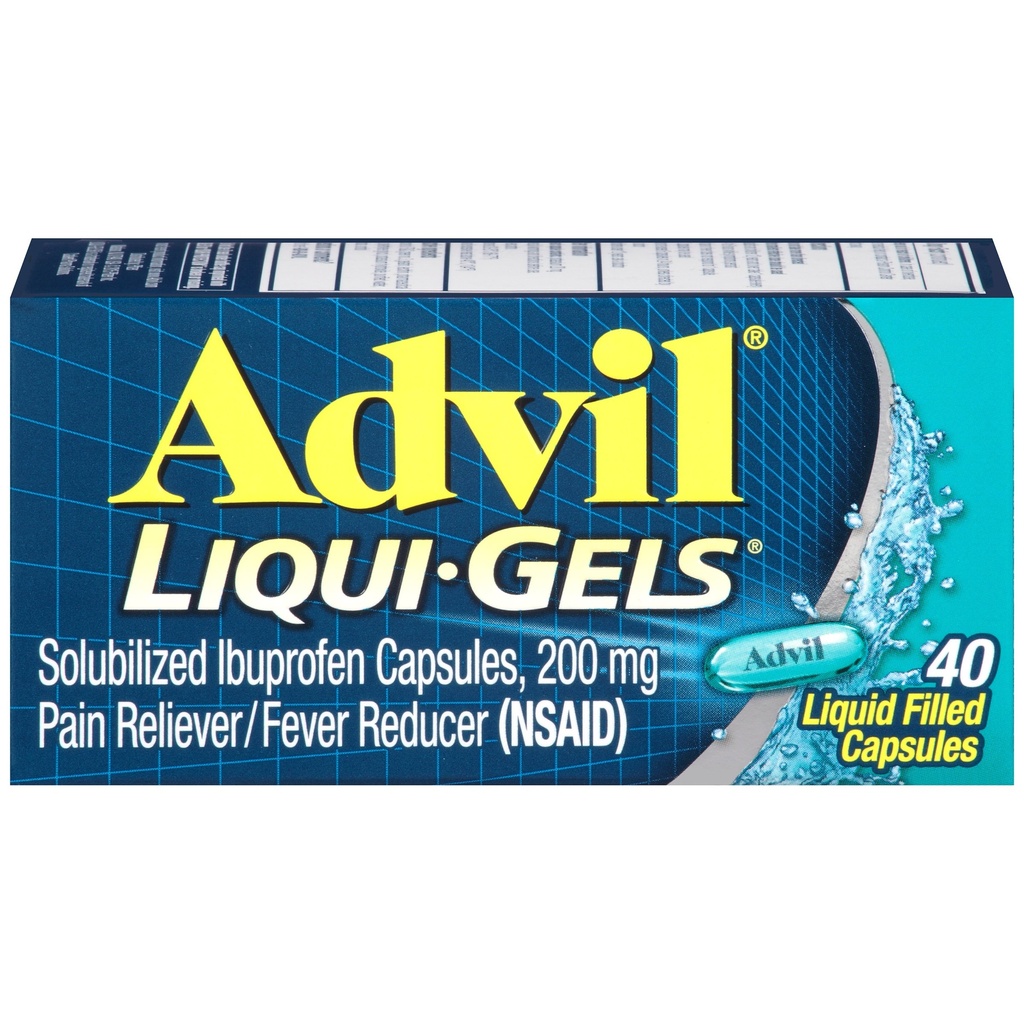 Advil Liqui-Gels Bolesť Reliever a horúčka Redukcia, Bolesť Medicína pre dospelých s Ibuprofenom 200 mg Pre bolesti hlavy, Backache, Menstrual Bolesť a úľava od bolesti kĺbov - 40 Tekuté naplnené kapsuly