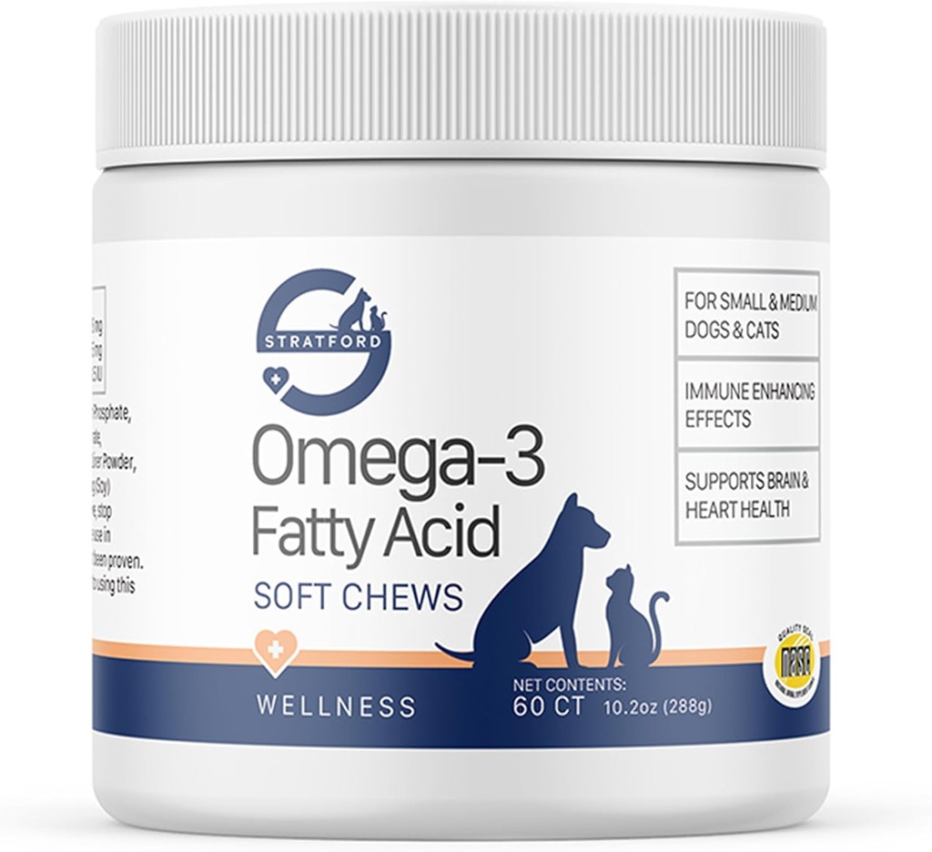 Stratford Pharmaceuticals EZ Chew Omega 3 Mastné kyseliny mäkké Chew Max Strength - Dog Omega 3 Supplement - Soft Chew Treats with Fish Oil for Psy - Malé a stredné psy - 60 Soft Chews