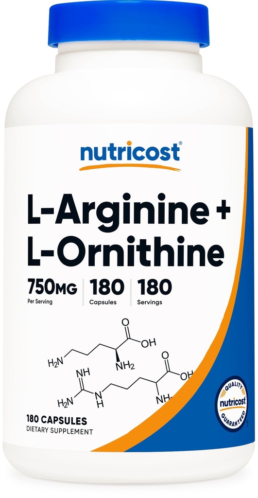 Nutricost L- Arginín L- Ornitín 750 mg; 180 kapsúl