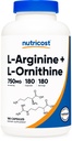 Nutricost L- Arginín L- Ornitín 750 mg; 180 kapsúl