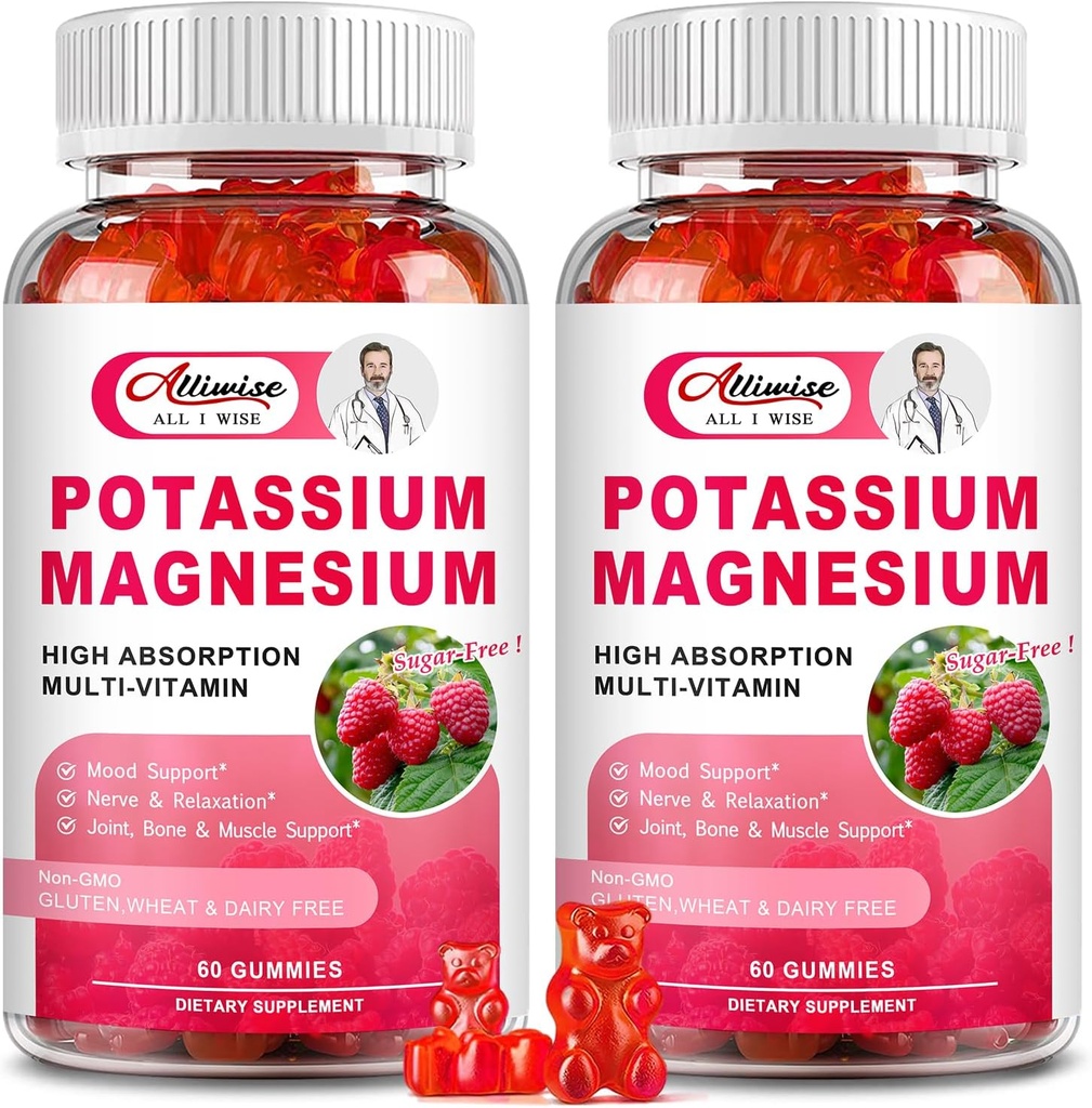 2 balenie draslíka horčík doplnok Gumičky - Dusičnan draselný a horčík Glycinát pre nohy Cramps a svalovina, nálada a relaxácia, Energetická podpora s vitamínom B6, D3, C malinová chuť