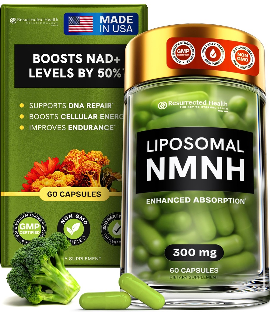 Lipozomálne NMNH doplnok (Dihydronikotínamid mononukleotid) - Vysoká čistota NAD pre Anti Aging, Energy, Focus - Pure NMNH Organic 60 kapsúl - 300 mg
