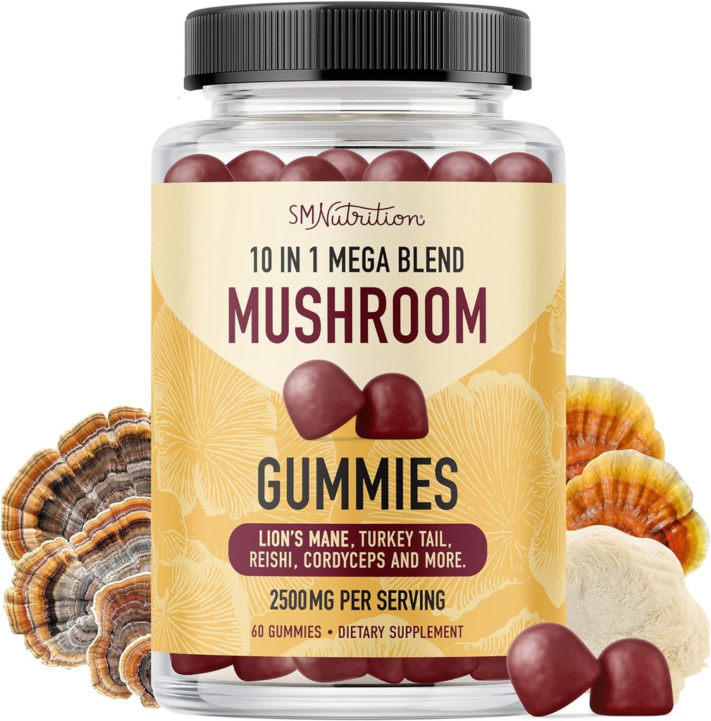 Hubové guličky pre dospelých s Lions Mane, Turecko chvost, Reishi, Cordyceps, Chaga & Maitake 
