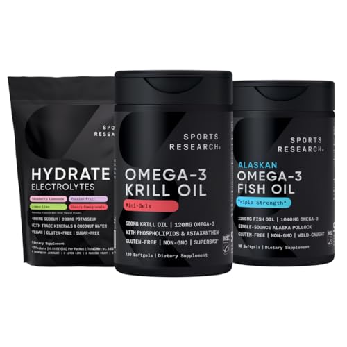 Športový výskum Antarktída Krill Oil Omega 3 Mini-Softgels 500mg s fosforolipidmi, Choline, Astaxantín, Triple sila Omega 3 Burpless Fish Oil 1250mg, Bezcukrový Multichlor Hydratovaný Electrolytes