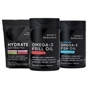 Športový výskum Antarktída Krill Oil Omega 3 Mini-Softgels 500mg s fosforolipidmi, Choline, Astaxantín, Triple sila Omega 3 Burpless Fish Oil 1250mg, Bezcukrový Multichlor Hydratovaný Electrolytes