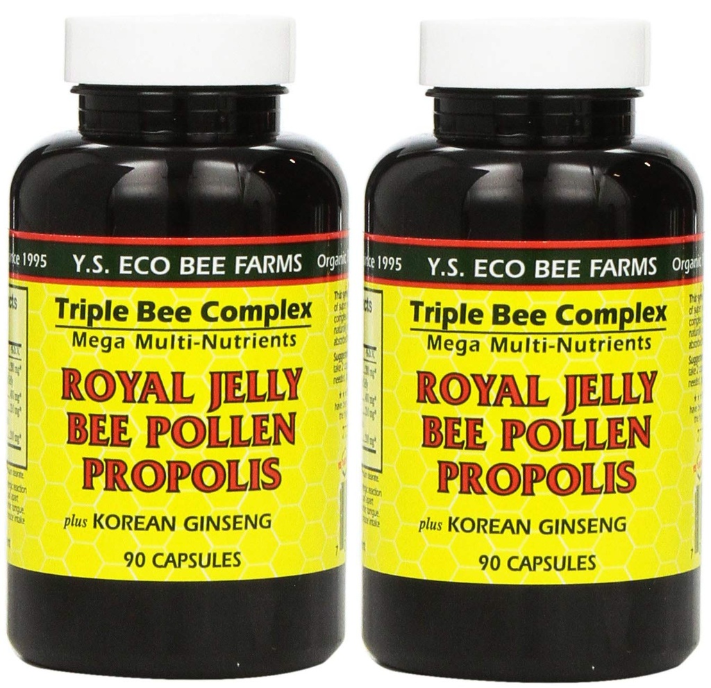 YS Eco Bee Farmy, Royal Jelly Bee Pollen Propolis plus kórejský ženšen, 90 kapsúl (2Pack)