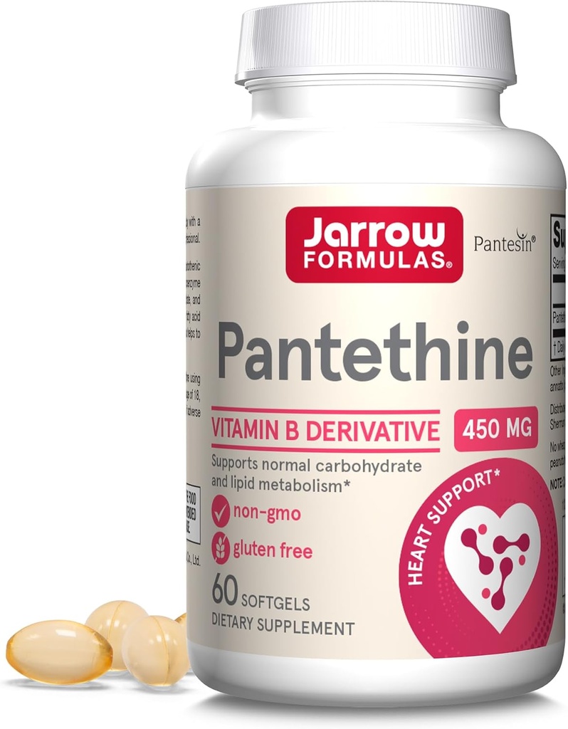 Jarrow Formules Pantetín 450 mg - Dedivative of Vitamin B5-60 Servings (Softgels) - Support Heart Health, Carbohydrát & Lipid Metabolizmus - Koenzým A (CoA) Precursor - Panthenic acid Supplement