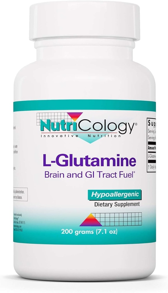 Nutricology L-Glutamine Powder - Gut Health for Men & Ženy, Free Form Amino Acid, Pure, 4.7g Supplement - 7.1 Ounce