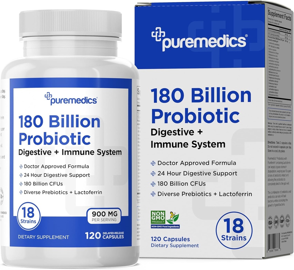 Výber Vzorec Probiotiká 180 miliárd CFU - 18 Kmene + Lactoferrin + Prebiotiká - Immune, Digestive & Gut Health - Zápcha, Hnačka, Plyn & Bloating - pre ženy a mužov - 120ct