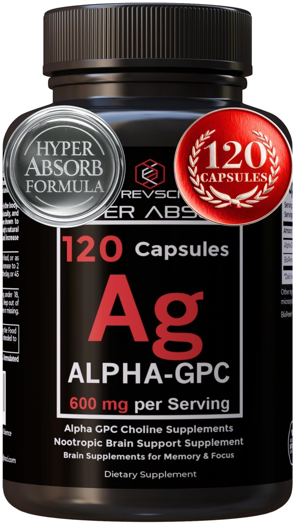 Alpha GPC Supplement & BioPerine for Hyper Absorbtion - 120 Gróf, Alpha-GPC 600mg per Serving - Nootropics for Memory, Focus, Energy, & Drive - Cholín Doplnky k boost Acetylcholín, Made in USA