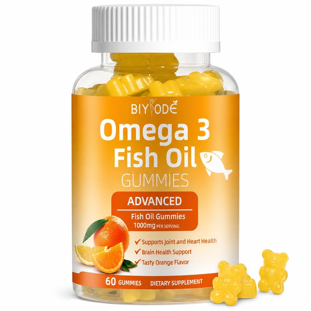 Omega-3 Fish Oil Doplnky: Pure 1000mg Omega-3 Gummy Podpora Srdce Spoločný očný mozog Immune zdravie 60 Gummies 30 Day Supply