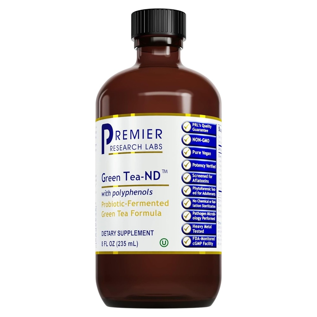 Premier Research Labs Green Tea-ND - Probiotické Fermentovaný zelený čaj extrakt doplnok s ECGC, Camellia Sinensis Liquid, Supplement kvapky pre dospelých, Vegan Friendly - 8 Fl Oz Fľaša