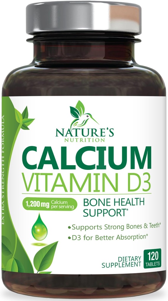Vápnik doplnok 1200 mg - s vitamínom D3 pre najlepšiu absorpciu - podporuje imunitné zdravie, kosti a zuby - prírodný uhličitan vápenatý + 1600 IU D3 - fľaša v USA pre ženy a mužov - 120 tabliet