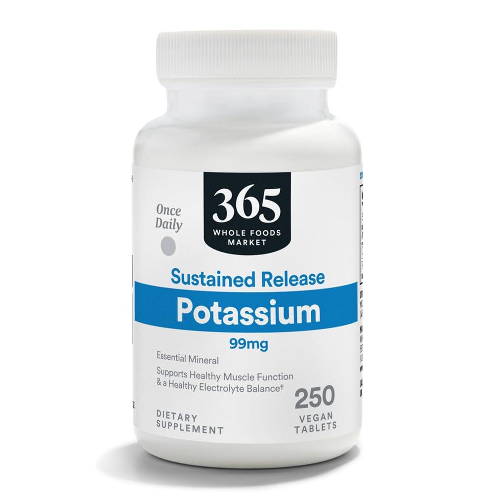 365 podľa trhu s celými potravinami, udržateľné uvoľňovanie draslíka 99mg, Vegan, 250 Tablety