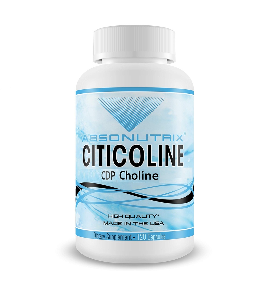 Absonutrix Citicoline CDP Choline 530mg, Nootropic Supplement, GMP Certified, Third-Party Tested, Easy to Swallow, 120 Veg caps, Zlepšuje kognitívne zručnosti, Podpora pamäte, non-GMO, Made in USA