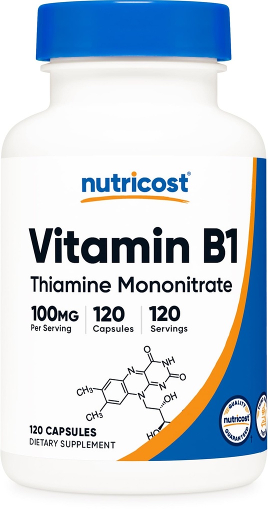 Nutricost Vitamín B1 (Thiamín) 100 mg, 120 kapsúl - bezlepok a bez GMO