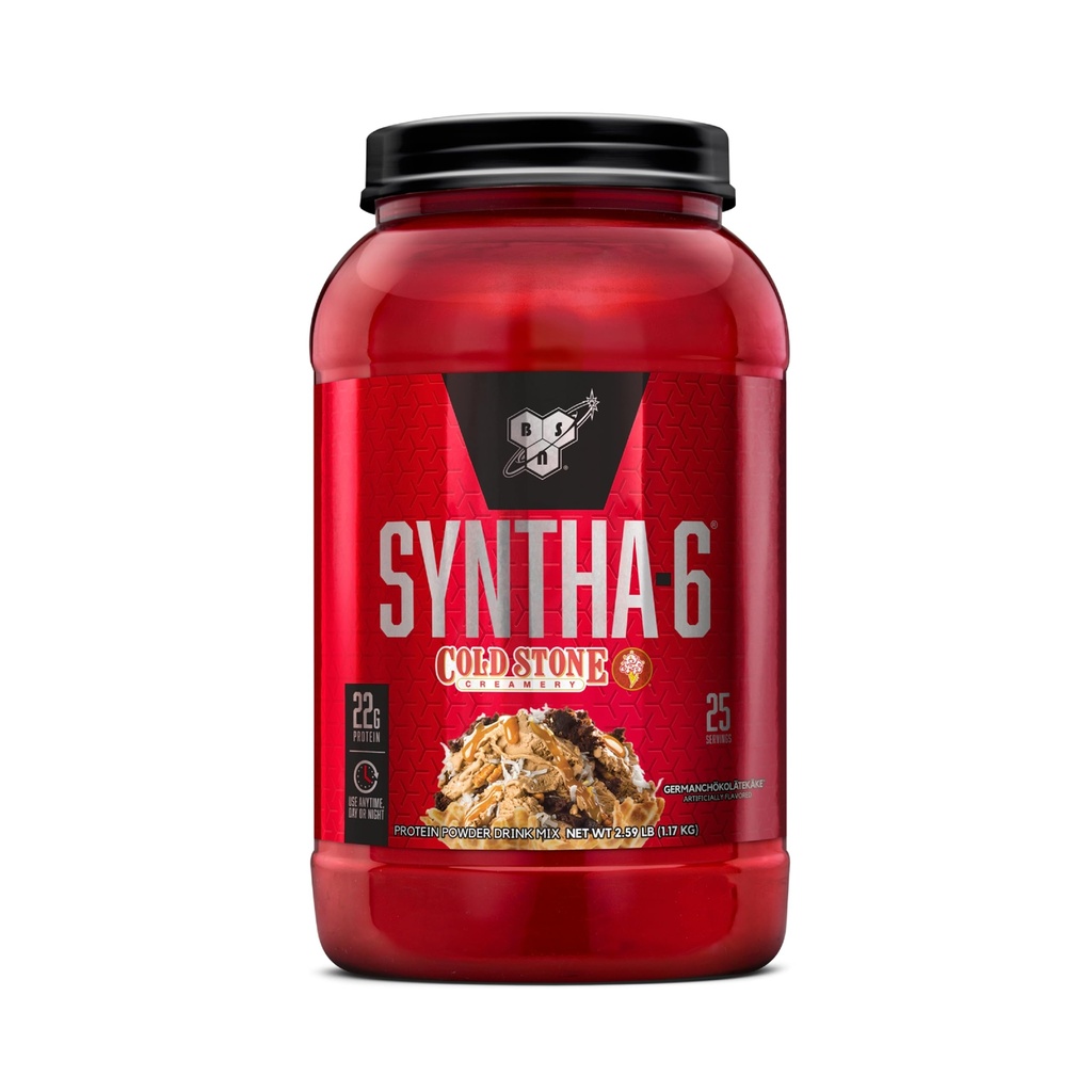 BSN Syntha-6 Srvátka Proteín prášok, Cold Stone Creamery- Germanchökolätekäke Flavor, Micellar Casein, Milk Protein Isolate Powder, 25 Serviv