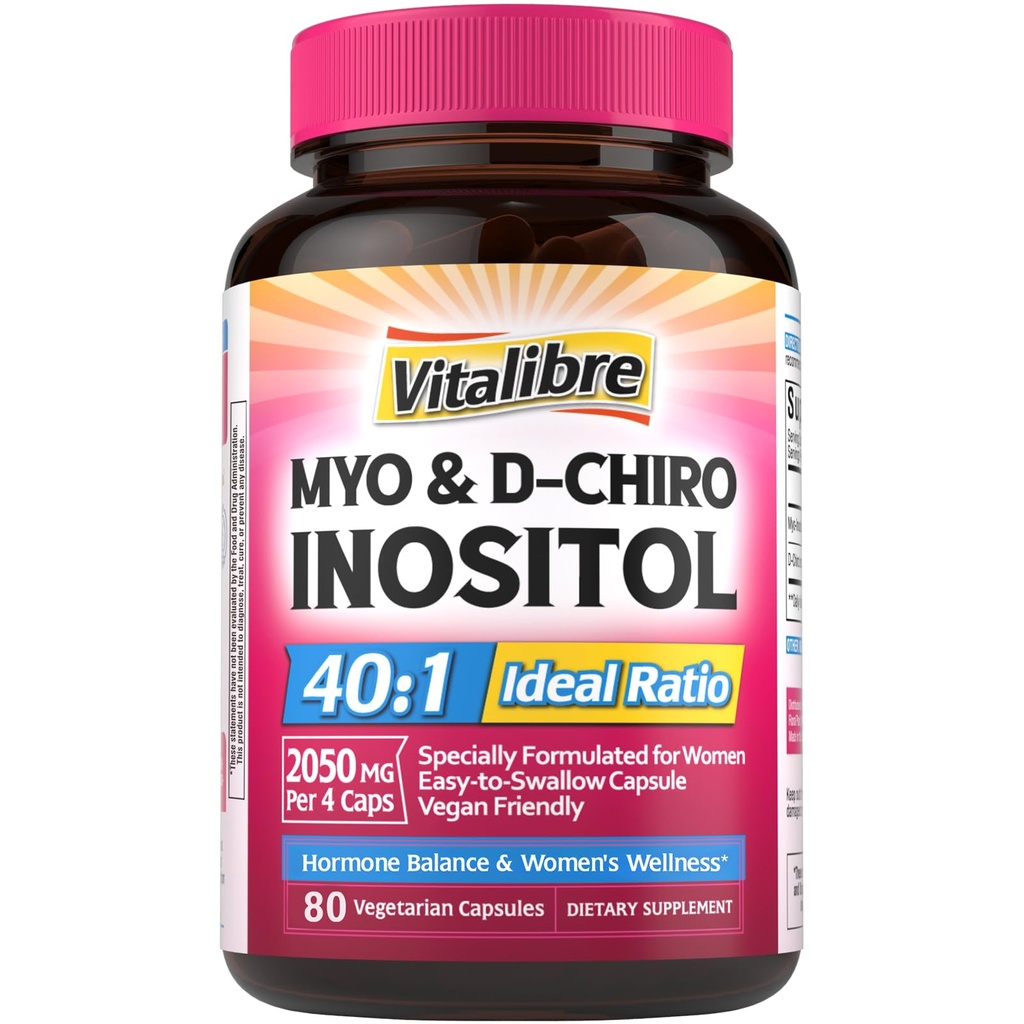 Inozitol Supplement, Myo-Inozitol & D-Chiro Inozitol Fertility Supplements for Women, 40:1 Ideálny pomer, Hormone Balance and Ovarian Support, 80 Vegan Kapsule