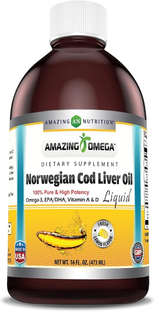 Amazing Omega Norwegian Cod Liver Oil 16 Oz 473 ml Supplement 