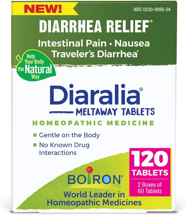 Boiron Diaralia Tablety na úľavu od hnačky, plynatosť, ochabnutie, bolesť v črevách a hnačka cestovateľa - 120 gróf (2 balenia po 60)