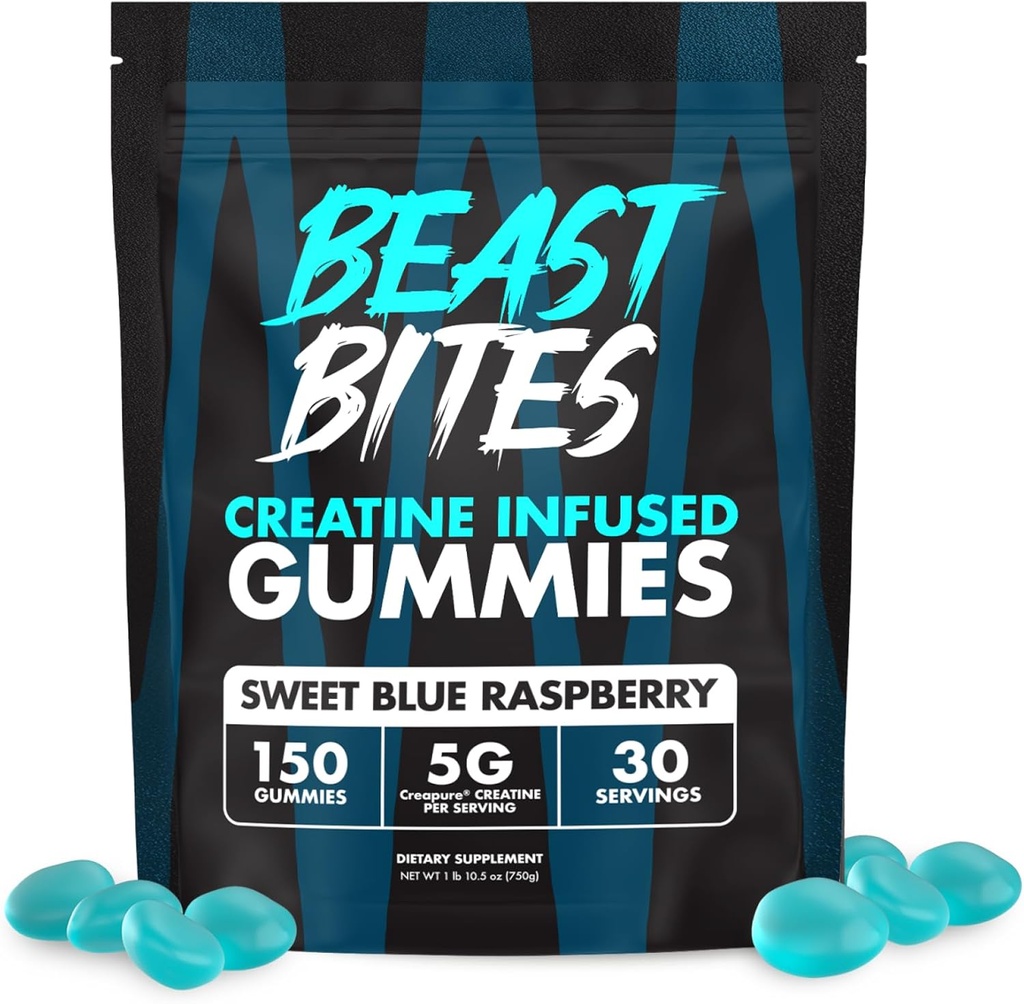 BEAST BITES - Creatine Infunded Gummies - 5g Creapur Creature Monohydrate Per Serving - NSF Certified for Sport - 30 Služieb