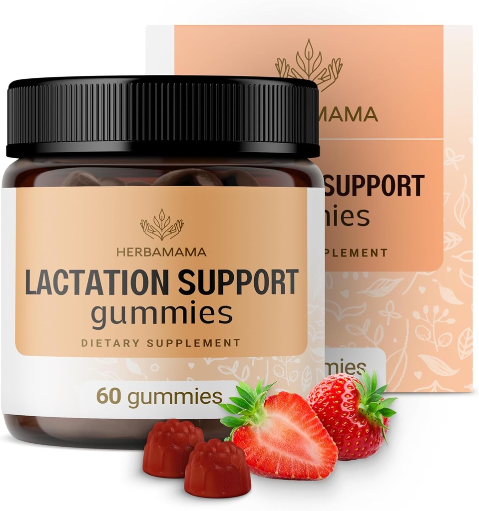 HERBAMAMA Laktácia Podpora Gumies - Bylinné zmes pre materské prsné mlieko podpora - Vegán, non-GMO Dojčenie Doplnkové pre ženy - 60 Pectin-Based Jahoda-Ochutené žuvačky