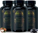 Aktivované Coconut Charcoal Kapsule- podporuje zdravie - Vegan, Organic, Non-GMO, žiadne doplnkové látky - X-Veľké fľaše 210 Počet - Balenie po 3