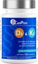 CanPredch. D3 & K2 Vitamíny 120 Softgely, 120-Day Supply, 1000IU Vitamín D3 & 120mcg K2, podporuje silné kosti, zuby a srdce Wellness, Easy-to-Absorb s organickým kokosovým olejom, No GMO, Gluten, Soy, Dairy