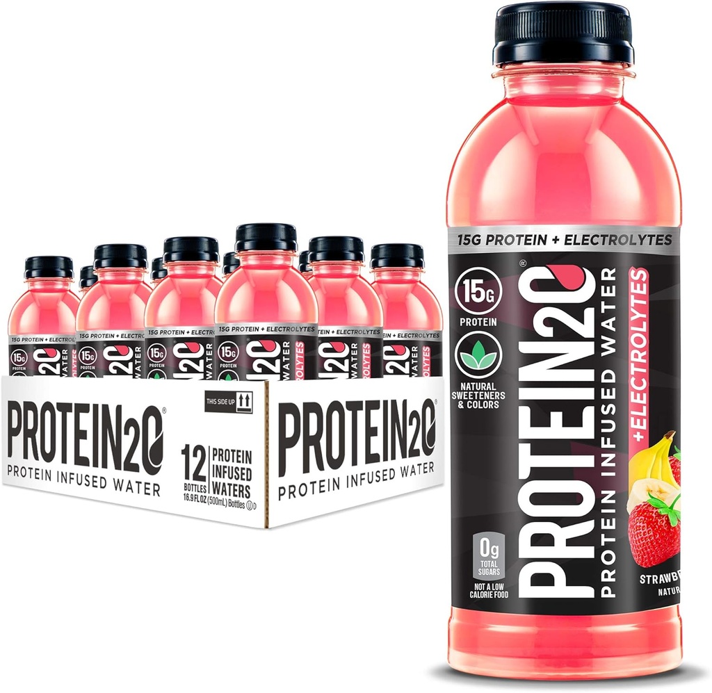 Protein2o + Electrolytes, Nízky kalorický proteín Infundovaná voda, 15g Srvátkový proteín Isolát, Jahodová banana, 16.91 fl oz (balenie 12 kusov)