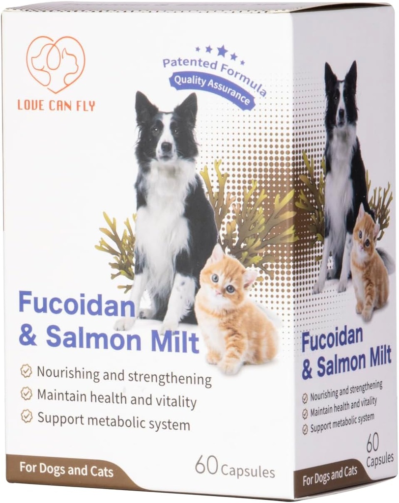 Pes a mačka Immune and Blood Suplement - Fucoidan & Salmon Milt/Immune System Boost Revitalize and Power - Výživa pre Optimálne zdravie a zdravie Vigor - 60 Kapsule