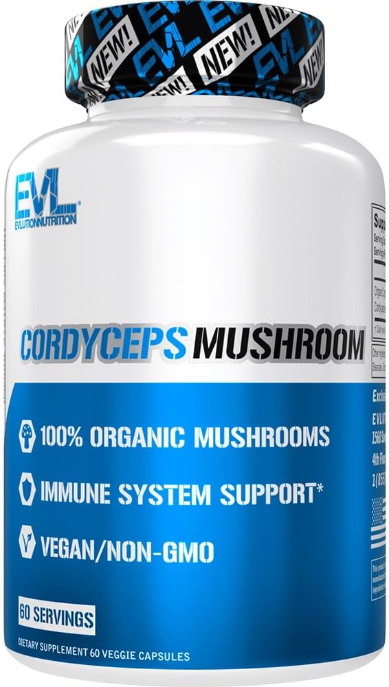 Elution Nutrition Cordyceps Mushroom - Immune System and Heart Health Support - 500mg Mushroom Supplement - 100% Organic, Vegan & Non-GMO - for Energy & Performance - 60 Servings