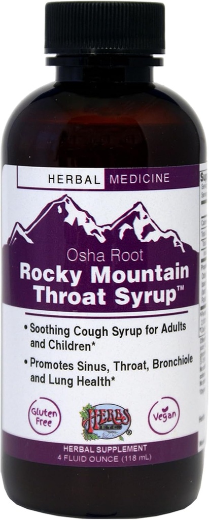 Byliny Etc. Rocky Mountain Throat Sirup - Podpora wellness hrdla - Upokojujúce Lung Health Support - Podpora Sinus, Hrdlo, Bronchiole a Lung Health - Gluten-Free & Vegan - 4 fl oz