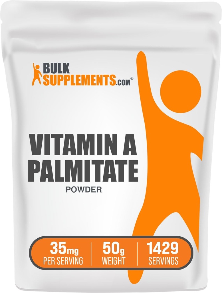 BulkSupplements.com prášok vitamín A palmitát - ako retinol palmitát, vitamín A doplnok pre imunitnú a očnú podporu - bez lepidla, 35 mg na serving, 50g (1,8 oz) (pack of 1)