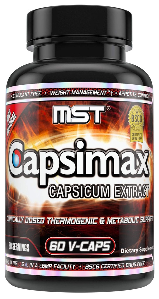 MST Capsimax Supplement 100mg V Capsules, 60Slúžiť klinicky dávkované riadenie hmotnosti, Thermogenický, Apetite Control, kalórií pálenie, metabolické zdravie, stimulant zadarmo. BSCG Certified